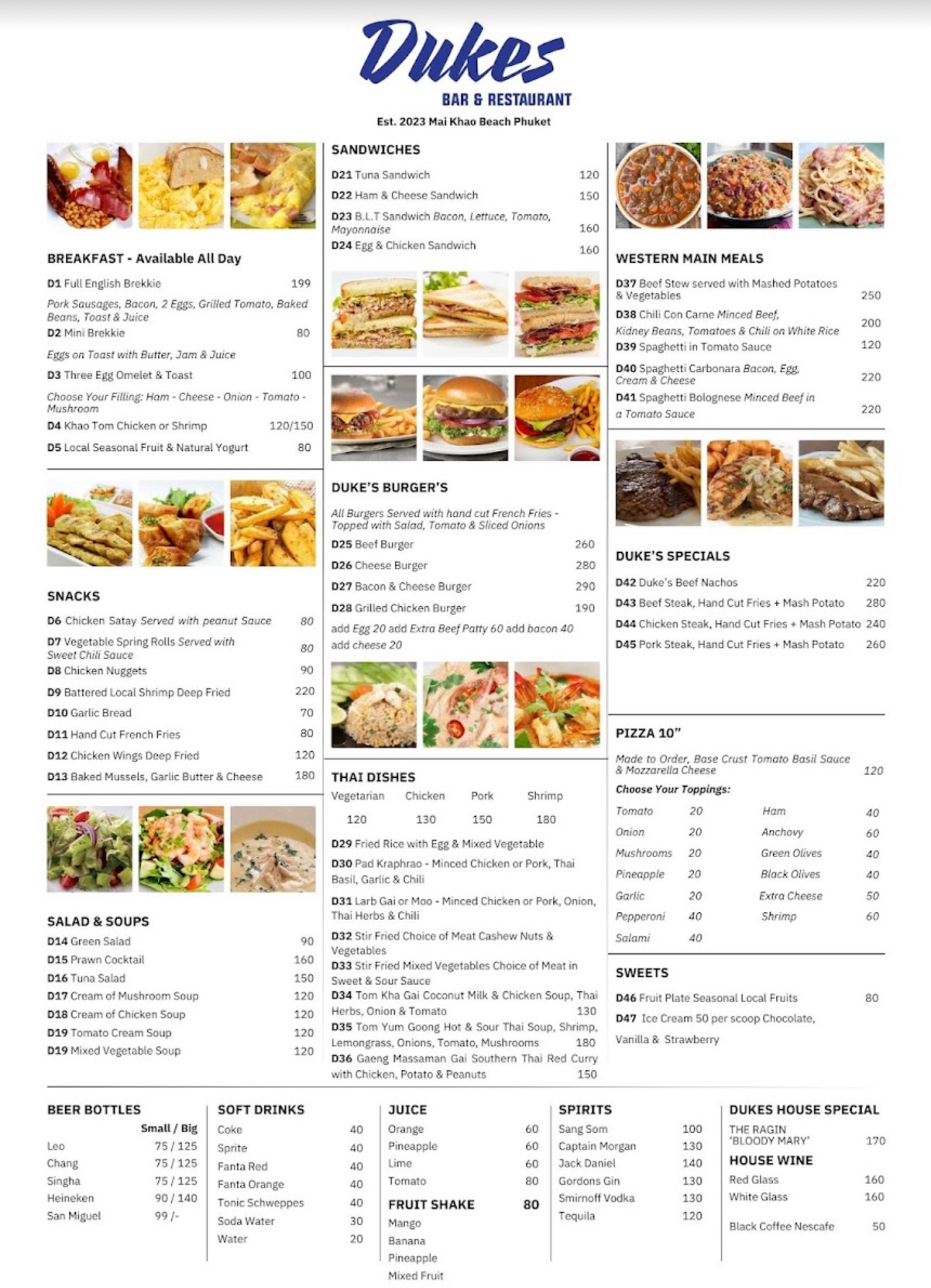 Duke's menu